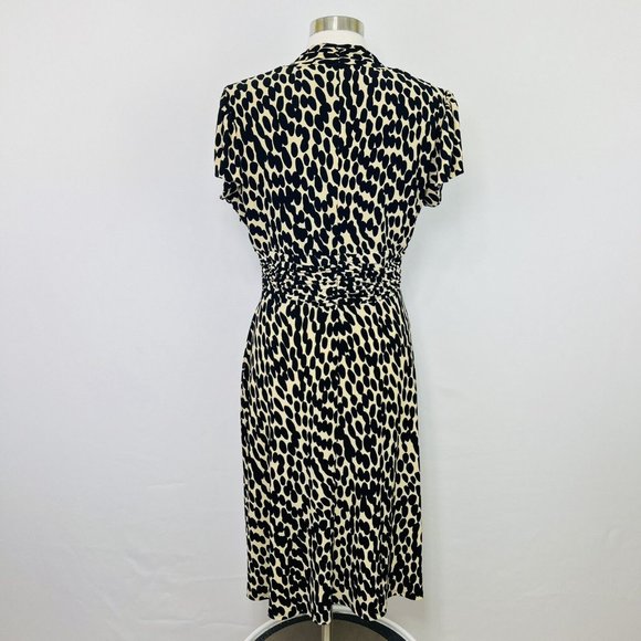 Evan Picone Sz 12 Large Dress Animal Print Black Beige Tan Ruched Waist #H🫠🫠 - Picture 5 of 7